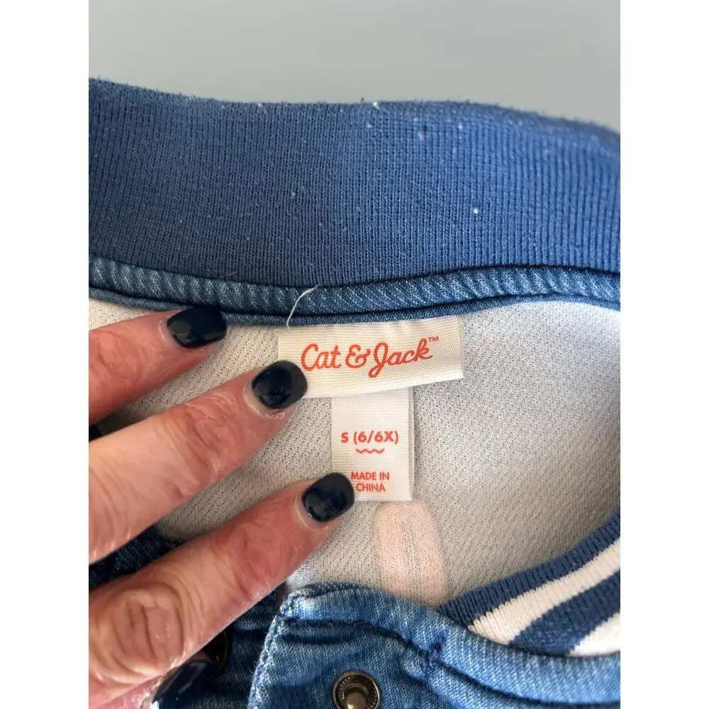 Cat & Jack denim bomber jacket girls S (6)